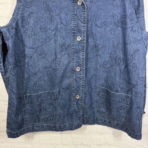 VTG Y2K 90's Chore Jacket Women Size 16 Blue Chambray Cotton Embroidered Floral - Picture 12 of 14
